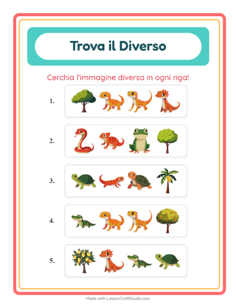 Anteprima della scheda di L'intruso con Rettili e anfibi per Scuola dell'infanzia (5-7 anni)