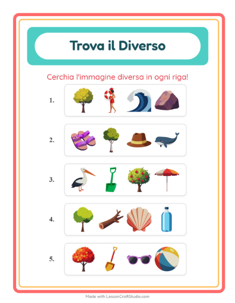 Anteprima della scheda di L'intruso con Spiaggia per Scuola dell'infanzia (5-7 anni)