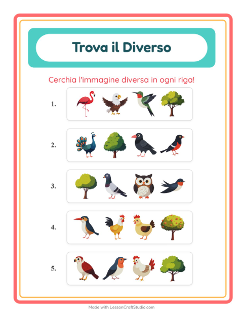 Anteprima della scheda di L'intruso con Uccelli 2 per Scuola dell'infanzia (5-7 anni)
