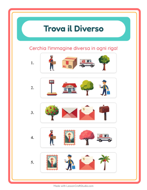 Anteprima della scheda di L'intruso con Ufficio postale per Scuola dell'infanzia (5-7 anni)