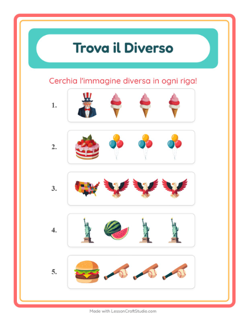 Anteprima della scheda di L'intruso con 4 luglio per Scuola dell'infanzia (5-7 anni)