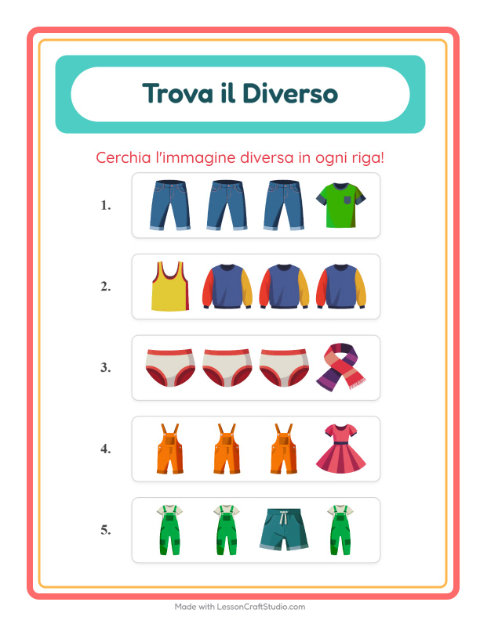Anteprima della scheda di L'intruso con Abbigliamento per Scuola dell'infanzia (5-7 anni)