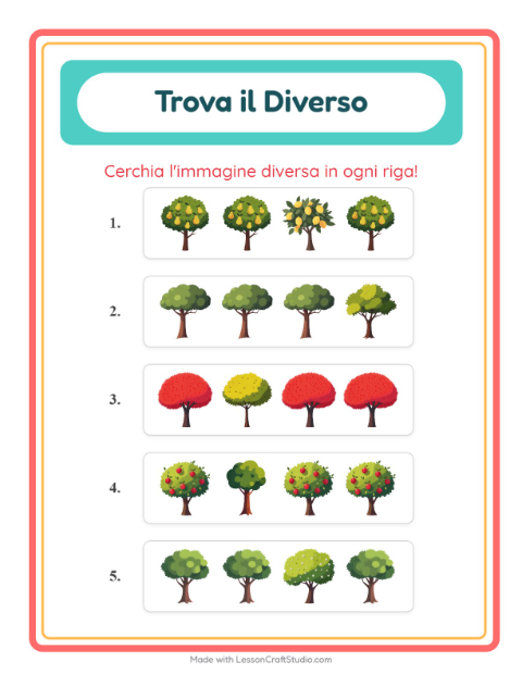 Anteprima della scheda di L'intruso con Alberi per Scuola dell'infanzia (5-7 anni)