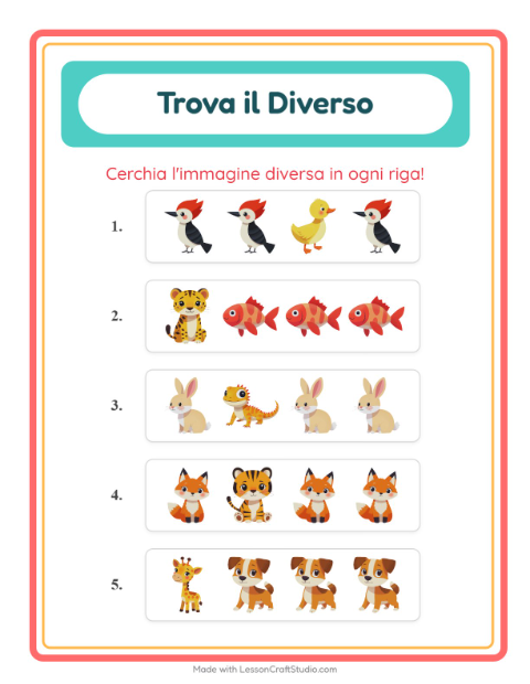 Anteprima della scheda di L'intruso con Animali per Scuola dell'infanzia (5-7 anni)