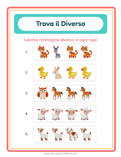 Anteprima della scheda di L'intruso con Animali della fattoria per Scuola dell'infanzia (5-7 anni)
