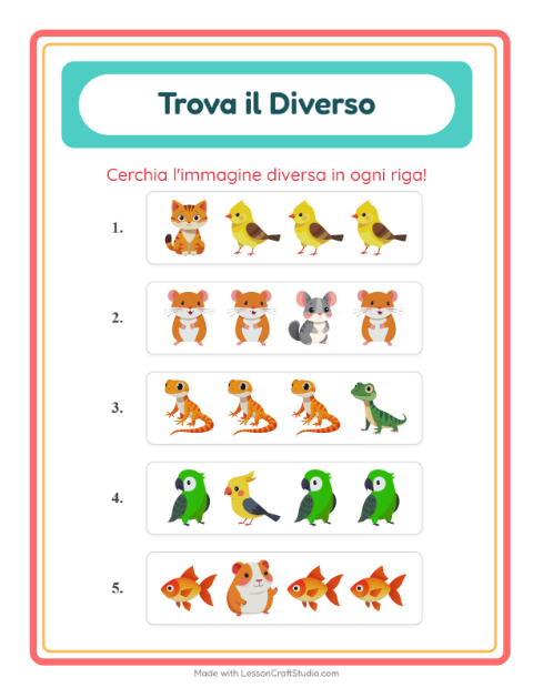 Anteprima della scheda di L'intruso con Animali domestici per Scuola dell'infanzia (5-7 anni)