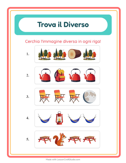 Anteprima della scheda di L'intruso con Campeggio per Scuola dell'infanzia (5-7 anni)