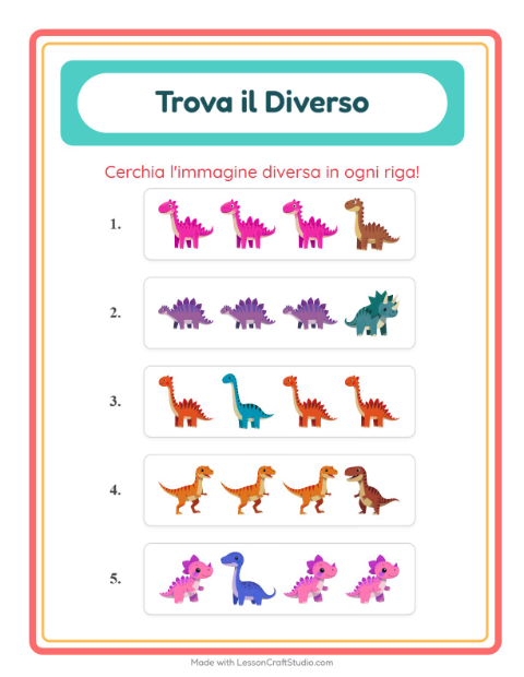 Anteprima della scheda di L'intruso con Dinosauri per Scuola dell'infanzia (5-7 anni)
