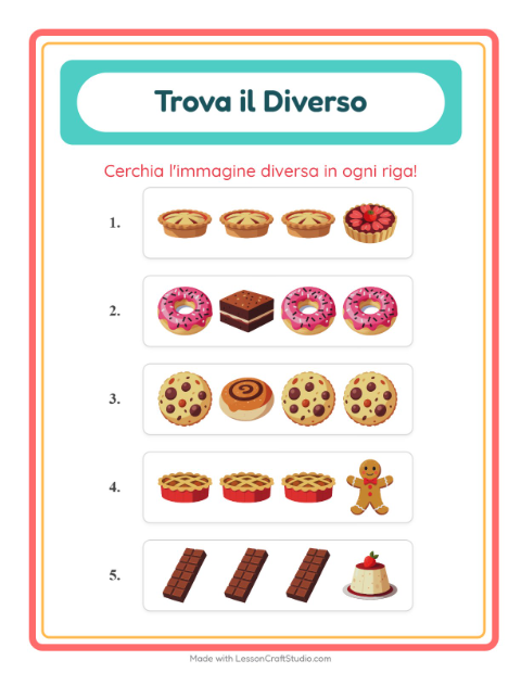 Anteprima della scheda di L'intruso con Dolci e dolciumi per Scuola dell'infanzia (5-7 anni)