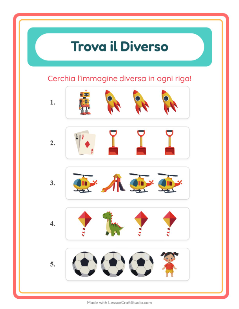Anteprima della scheda di L'intruso con Giocattoli per Scuola dell'infanzia (5-7 anni)