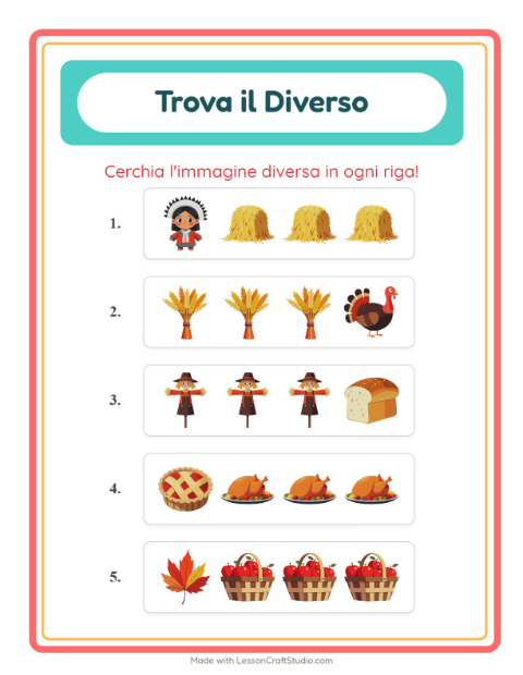 Anteprima della scheda di L'intruso con Giorno del Ringraziamento per Scuola dell'infanzia (5-7 anni)