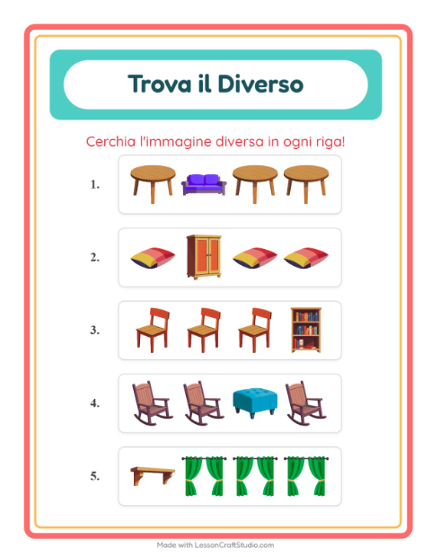 Anteprima della scheda di L'intruso con Mobili per Scuola dell'infanzia (5-7 anni)