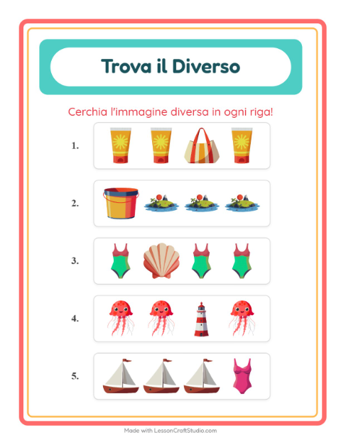 Anteprima della scheda di L'intruso con Spiaggia per Scuola dell'infanzia (5-7 anni)