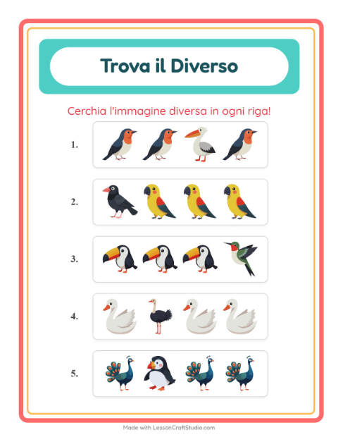 Anteprima della scheda di L'intruso con Uccelli 2 per Scuola dell'infanzia (5-7 anni)