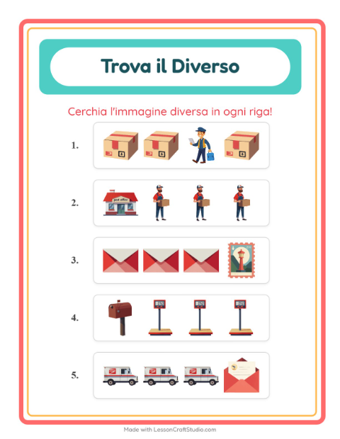 Anteprima della scheda di L'intruso con Ufficio postale per Scuola dell'infanzia (5-7 anni)