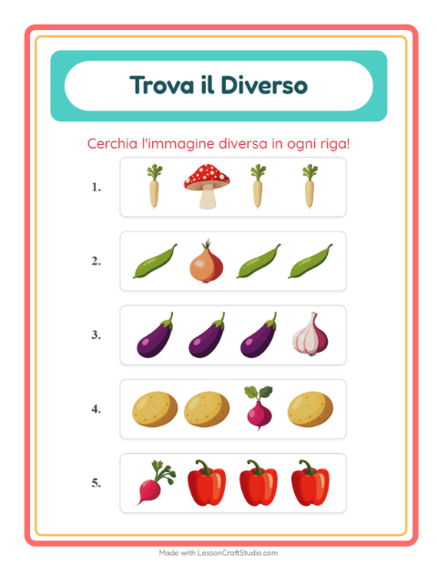 Anteprima della scheda di L'intruso con Verdure per Scuola dell'infanzia (5-7 anni)