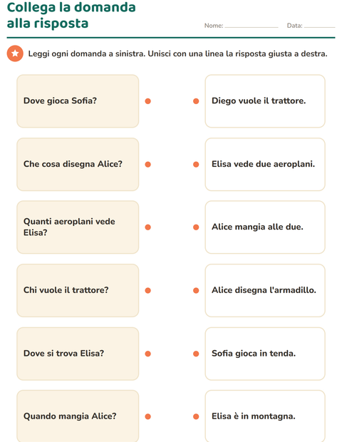 Anteprima della scheda di Le domande della frase per Scuola primaria classe prima
