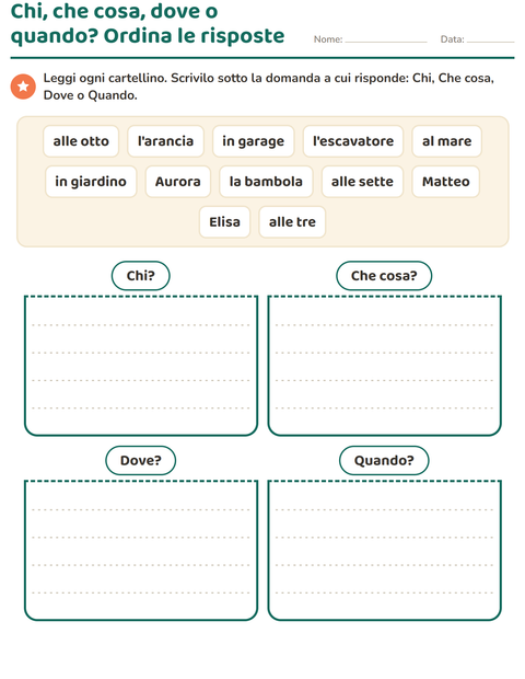 Anteprima della scheda di Le domande della frase per Scuola primaria classe prima