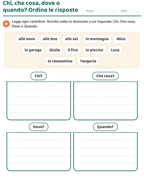 Anteprima della scheda di Le domande della frase per Scuola primaria classe prima
