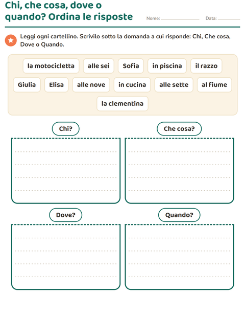 Anteprima della scheda di Le domande della frase per Scuola primaria classe prima