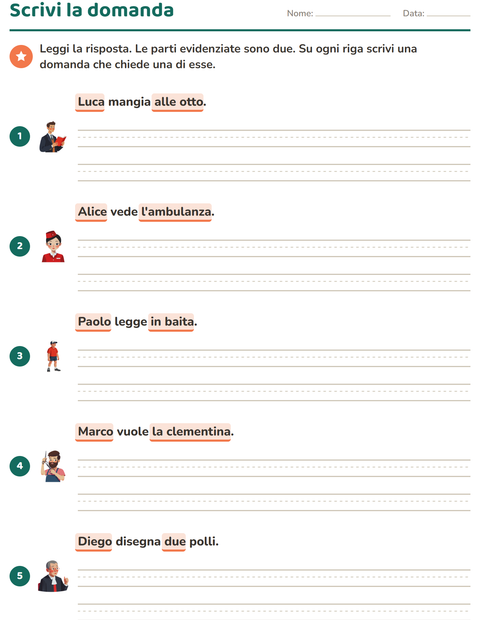Anteprima della scheda di Le domande della frase per Scuola primaria classe seconda