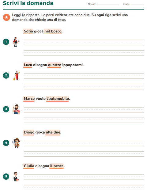 Anteprima della scheda di Le domande della frase per Scuola primaria classe seconda