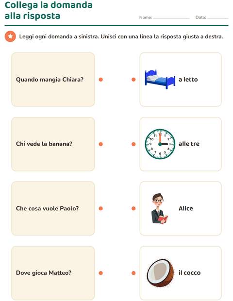 Anteprima della scheda di Le domande della frase per Scuola primaria classe prima
