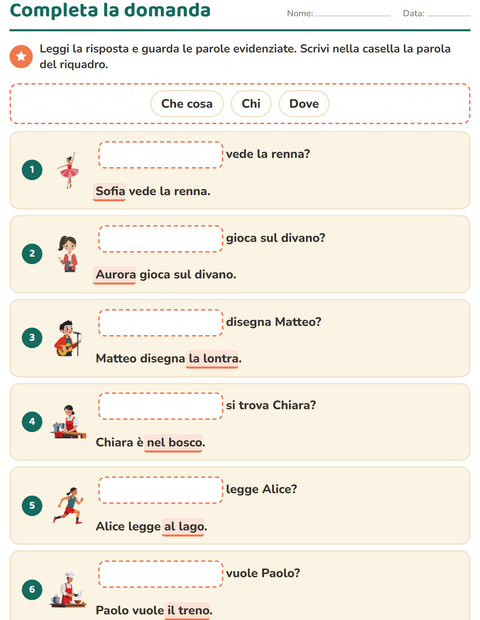 Anteprima della scheda di Le domande della frase per Scuola primaria classe prima
