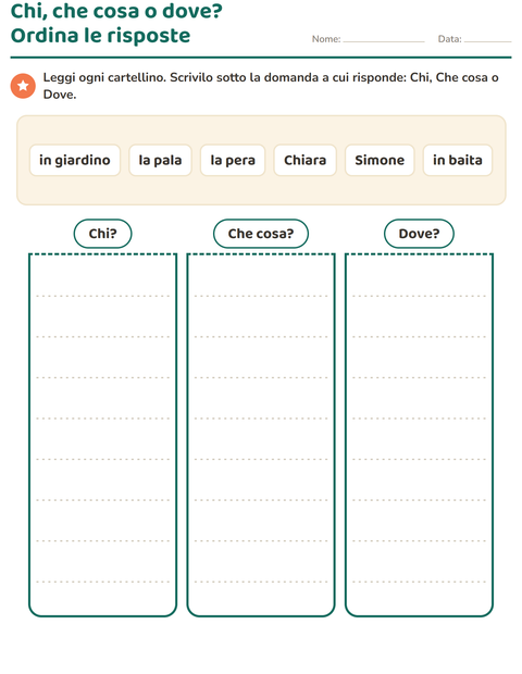 Anteprima della scheda di Le domande della frase per Scuola primaria classe prima