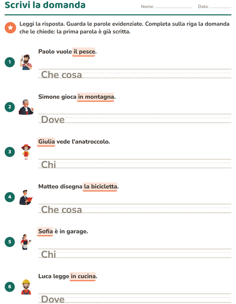 Anteprima della scheda di Le domande della frase per Scuola primaria classe seconda