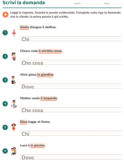 Anteprima della scheda di Le domande della frase per Scuola primaria classe seconda