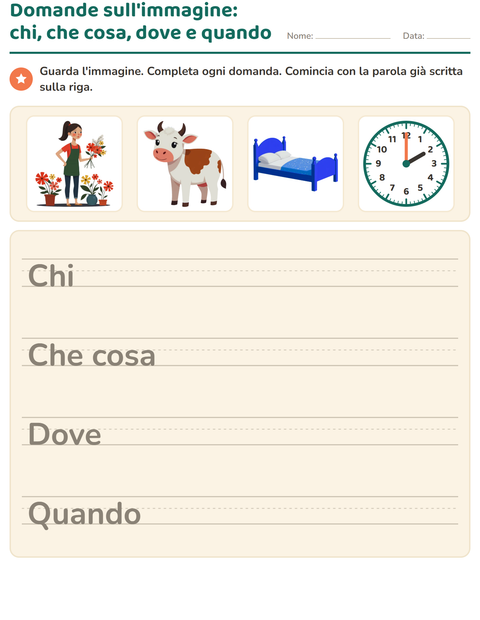 Anteprima della scheda di Le domande della frase per Scuola primaria classe seconda