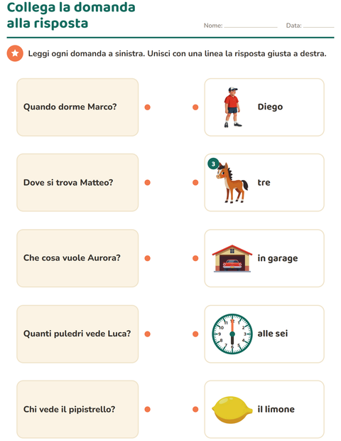 Anteprima della scheda di Le domande della frase per Scuola primaria classe prima
