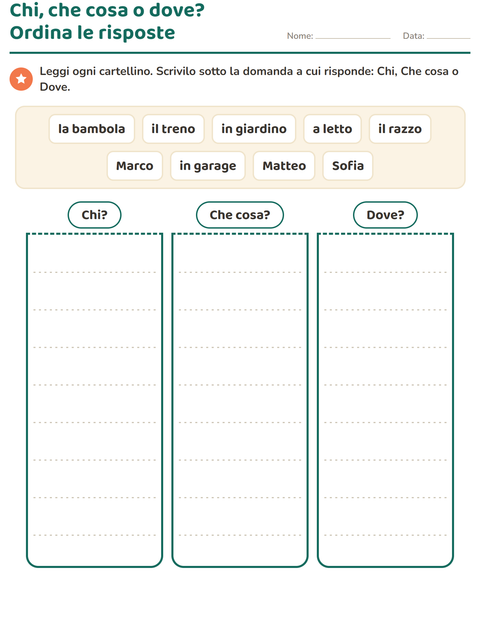Anteprima della scheda di Le domande della frase per Scuola primaria classe prima