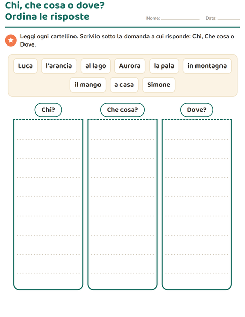Anteprima della scheda di Le domande della frase per Scuola primaria classe prima