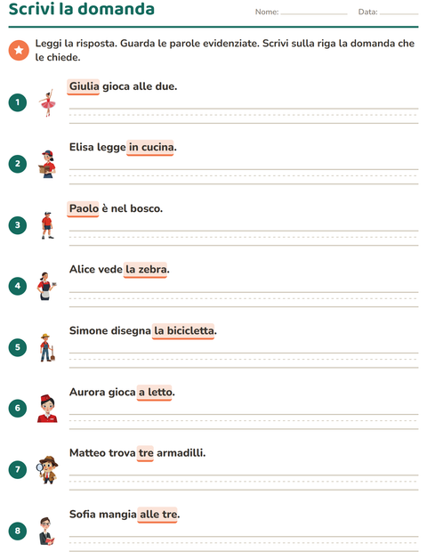 Anteprima della scheda di Le domande della frase per Scuola primaria classe seconda