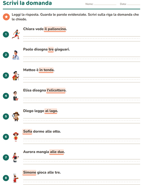 Anteprima della scheda di Le domande della frase per Scuola primaria classe seconda