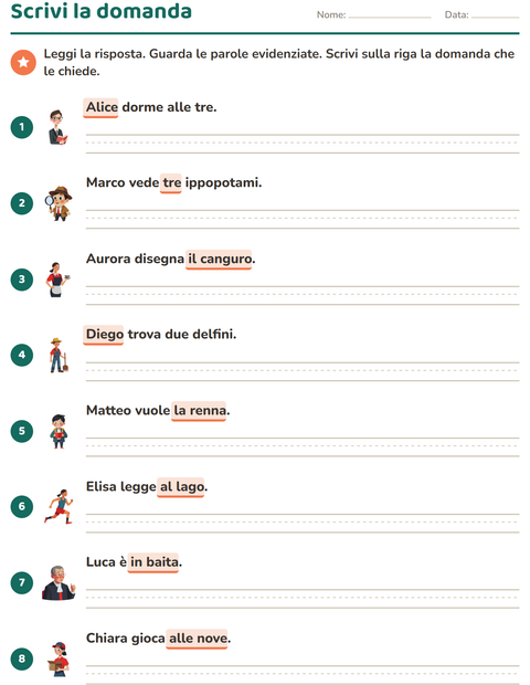 Anteprima della scheda di Le domande della frase per Scuola primaria classe seconda