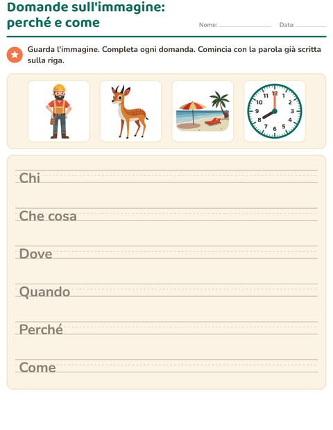 Anteprima della scheda di Le domande della frase per Scuola primaria classe seconda