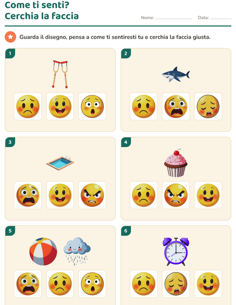 Anteprima della scheda di Le emozioni per Scuola dell'infanzia (5-7 anni)