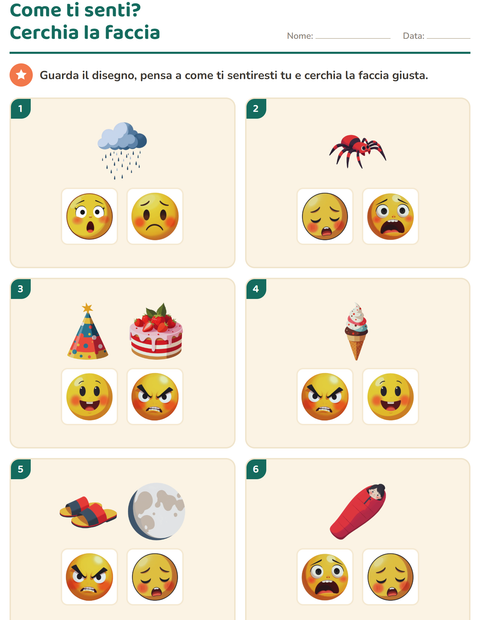 Anteprima della scheda di Le emozioni per Scuola dell'infanzia (5-7 anni)