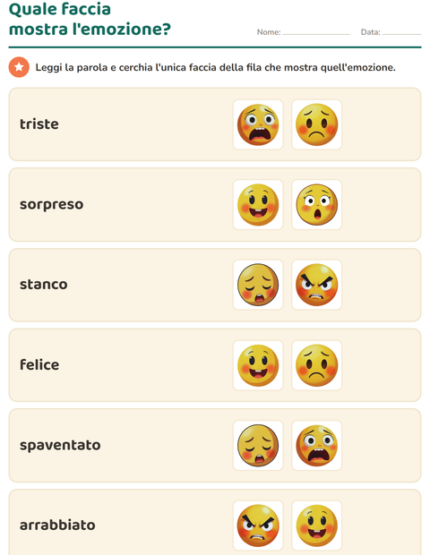 Anteprima della scheda di Le emozioni per Scuola dell'infanzia (5-7 anni)