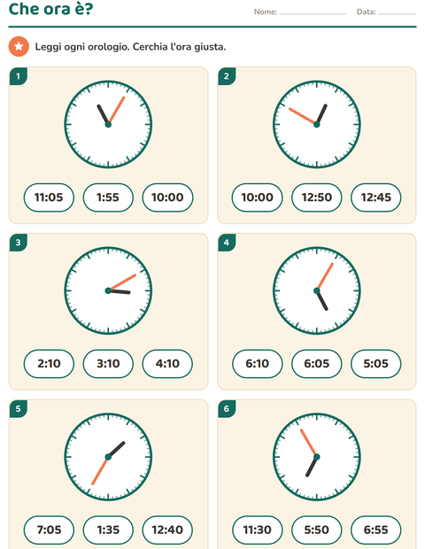 Anteprima della scheda di Leggere l'orologio per Scuola primaria classe seconda