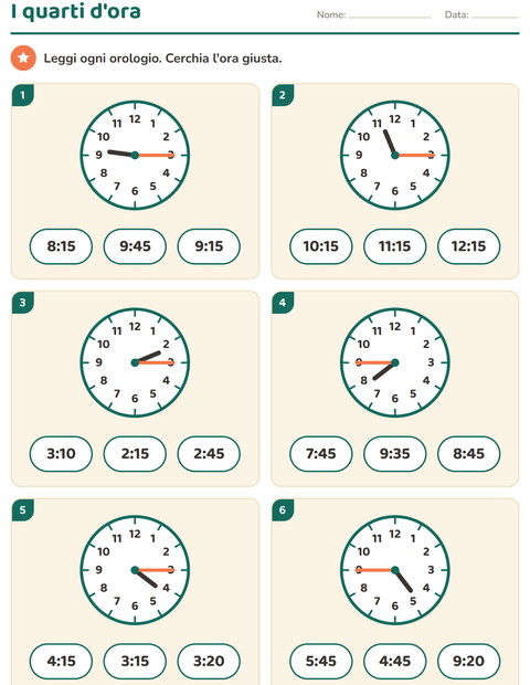 Anteprima della scheda di Leggere l'orologio per Scuola primaria classe seconda