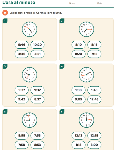 Anteprima della scheda di Leggere l'orologio per Scuola primaria classe terza