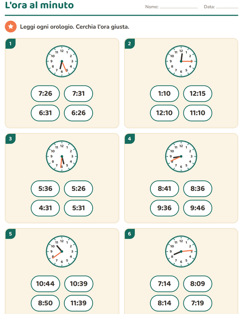 Anteprima della scheda di Leggere l'orologio per Scuola primaria classe terza
