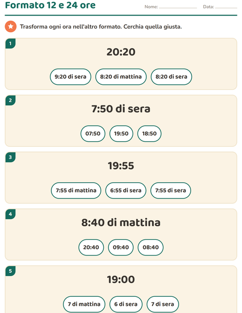 Anteprima della scheda di Leggere l'orologio per Scuola primaria classe terza
