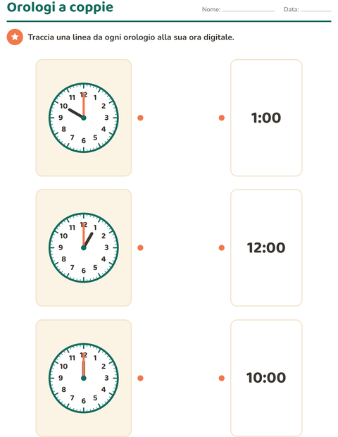 Anteprima della scheda di Leggere l'orologio per Scuola primaria classe prima