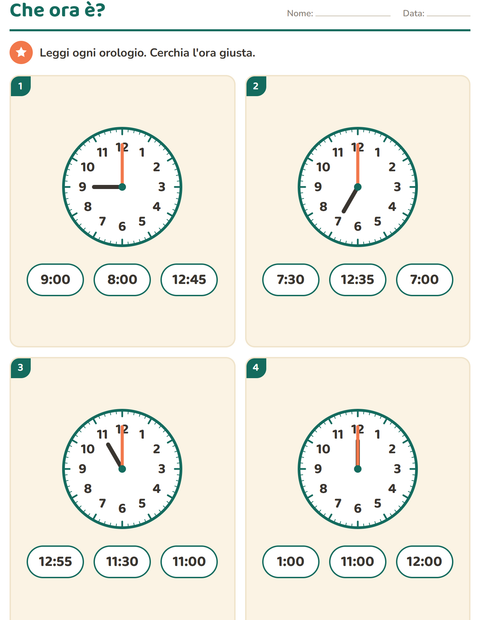 Anteprima della scheda di Leggere l'orologio per Scuola primaria classe seconda