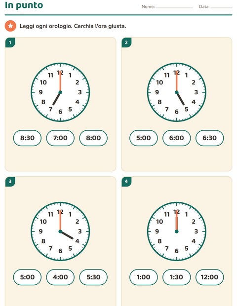 Anteprima della scheda di Leggere l'orologio per Scuola primaria classe prima